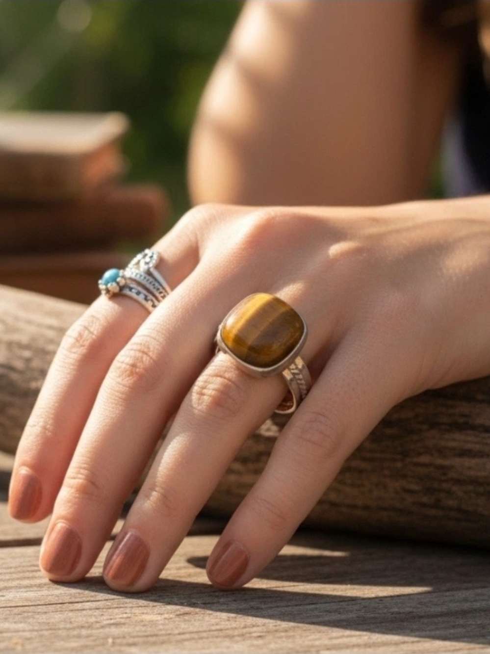 Vintage Large Butterscotch Tiger Eye Sterling Silver Ring Size 9 ~Statement Ring